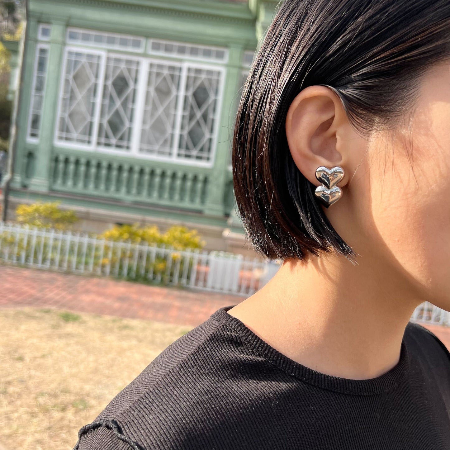 Potteri double heart pierce & earring(ぽってりダブルハートピアス/イヤリング)
