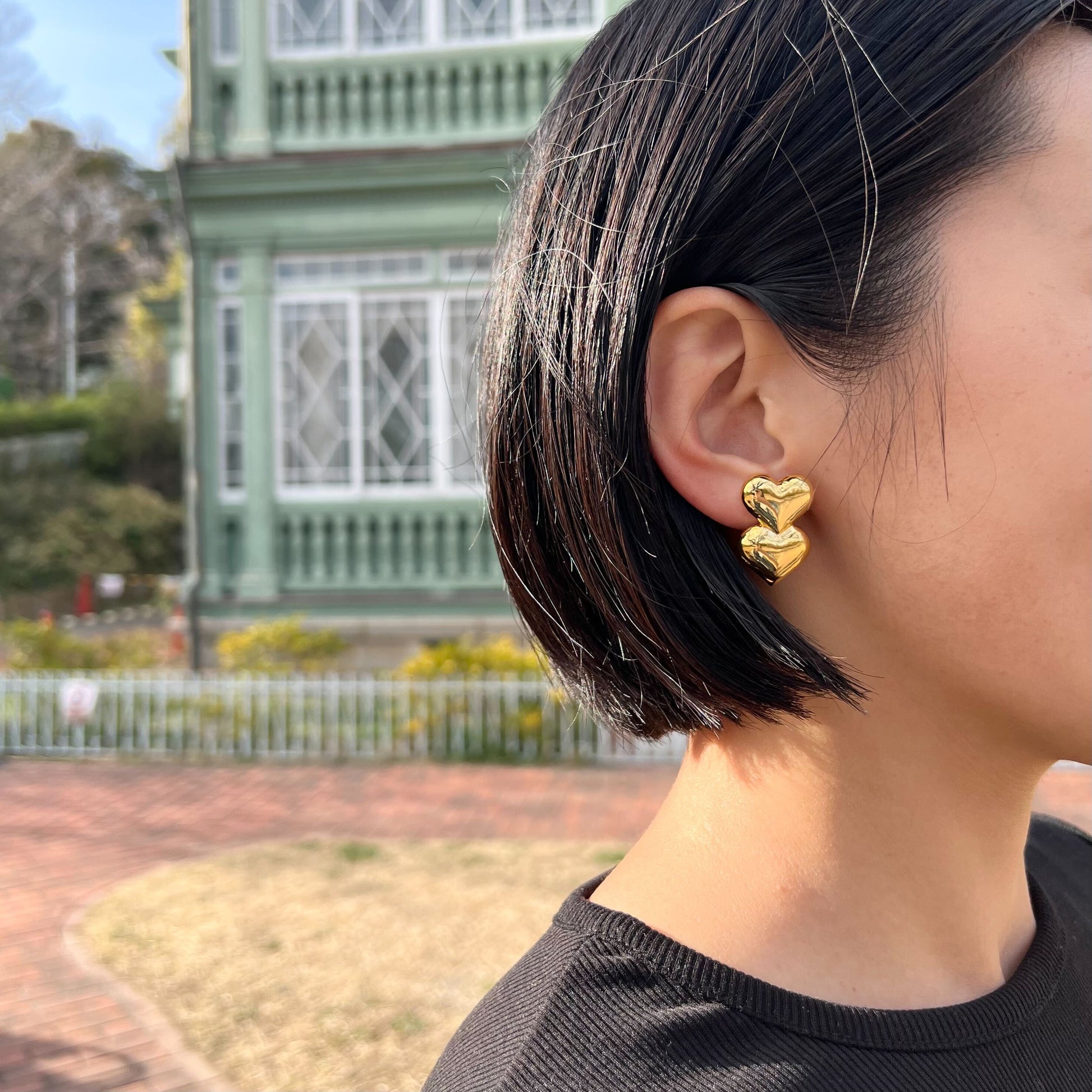 Potteri double heart pierce & earring(ぽってりダブルハートピアス/イヤリング)